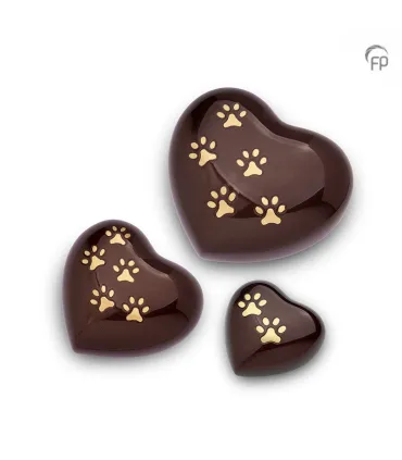 Metalen Mini Dieren Hart Urn Pootjes Bruin met Goudkleur