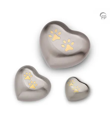 Kleine Metalen Dieren Hart Urn Pootjes Zilverkleur met Goudkleur Mat