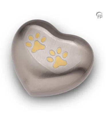 Grote Metalen Dieren Hart Urn Pootjes Zilverkleur met Goudkleur Mat