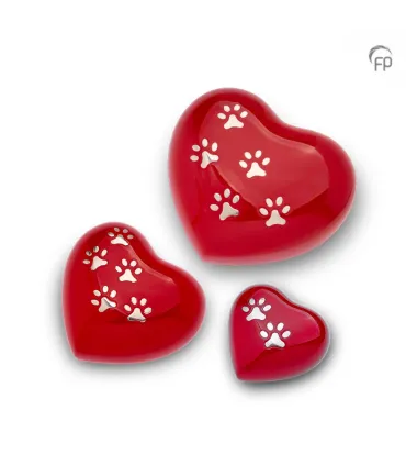 Metalen Mini Dieren Hart Urn Pootjes Rood