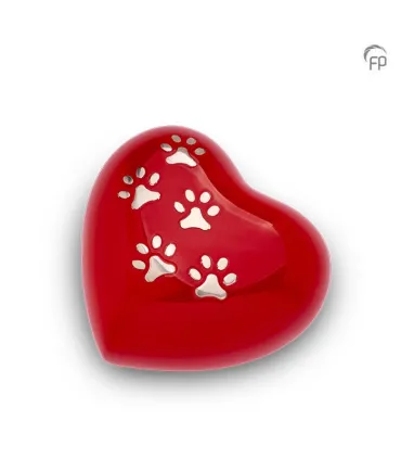 Kleine Metalen Dieren Hart Urn Pootjes Rood