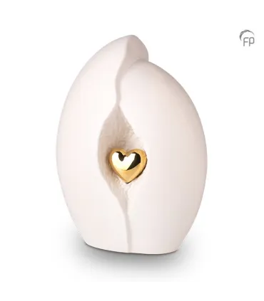 Grote Keramische Urn Wit met Goudkleurig Hartje