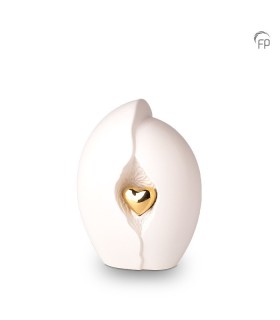 Middelgrote Keramische Urn Wit met Goudkleurig Hartje