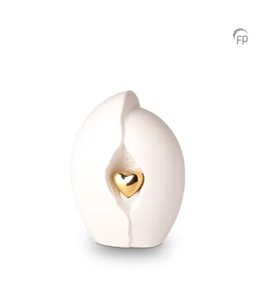 Middelgrote Keramische Urn Wit met Goudkleurig Hartje