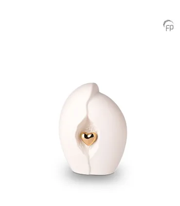 Kleine Keramische Urn Wit met Goudkleurig Hartje