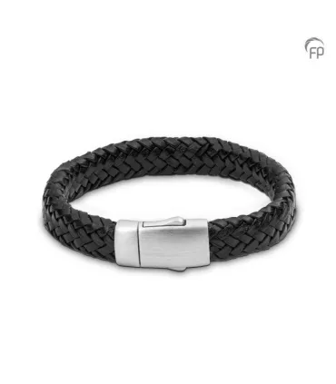 Leren Gevlochten Embrace Armband Zwart Dik