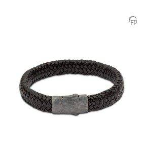 Leren Gevlochten Embrace Armband Zwart Dik Ruw Geborsteld