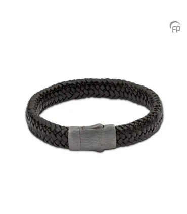 Leren Gevlochten Embrace Armband Zwart Dik Ruw Geborsteld