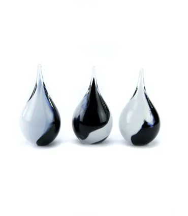 Glazen Memorie Urn Druppel Small Zwart Wit Opaque
