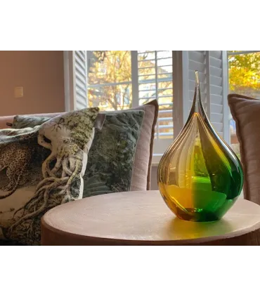 Glazen Memorie Urn Druppel Medium Goudgroen