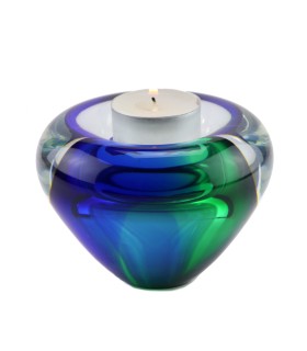 Glazen Memorie Kaarsenhouder Tealight Groen Blauw