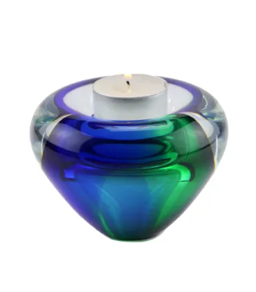 Glazen Memorie Kaarsenhouder Tealight Groen Blauw