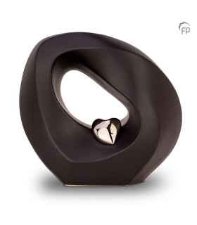 Grote Keramische Urn 'Mastaba' Zwart Met Zilverkleurig Hartje