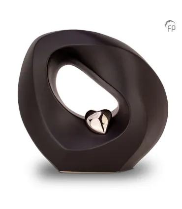 Grote Keramische Urn 'Mastaba' Zwart Met Zilverkleurig Hartje