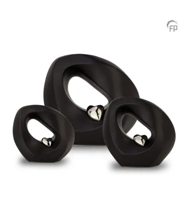 Grote Keramische Urn 'Mastaba' Zwart Met Zilverkleurig Hartje