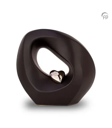 Middel Grote Keramische Urn 'Mastaba' Zwart Met Zilverkleurig Hartje