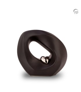 Kleine Keramische Urn 'Mastaba' Zwart Met Zilverkleurig Hartje