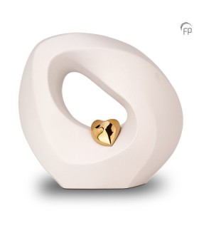 Grote Keramische Urn 'Mastaba' Wit Met Goudkleurig Hartje