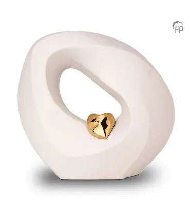 Grote Keramische Urn 'Mastaba' Wit Met Goudkleurig Hartje