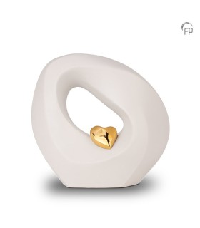 Middel Grote Keramische Urn 'Mastaba' Wit Met Goudkleurig Hartje