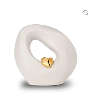 Middel Grote Keramische Urn 'Mastaba' Wit Met Goudkleurig Hartje