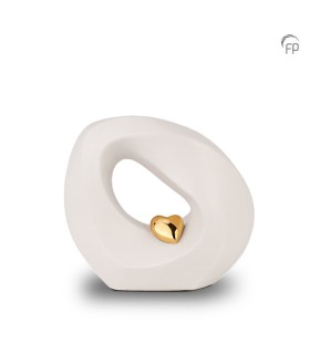 Kleine Keramische Urn 'Mastaba' Wit Met Goudkleurig Hartje