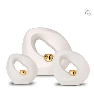 Kleine Keramische Urn 'Mastaba' Wit Met Goudkleurig Hartje