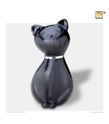 Messing Dierenurn 'Kat' Zwart met Swarovski