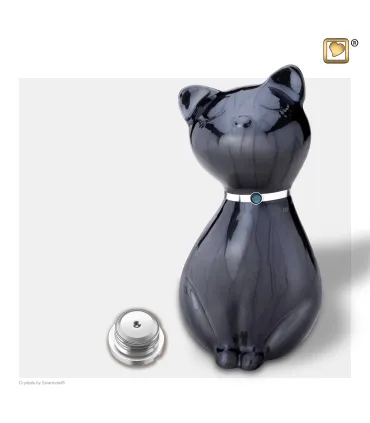 Messing Dierenurn 'Kat' Zwart met Swarovski