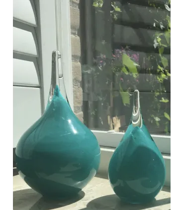 Glazen Memorie Urn Druppel Small Turquoise