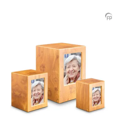 Kleine MDF Houten Urn Lichtbruin met Foto