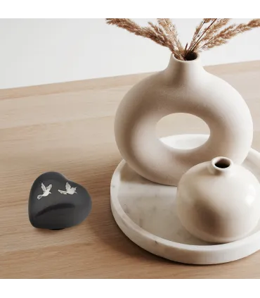 Metalen Mini Hart Urn Antraciet Zilverkleurige Vogels