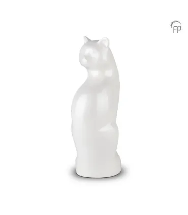 Metalen Dierenurn Kat Zittend Wit