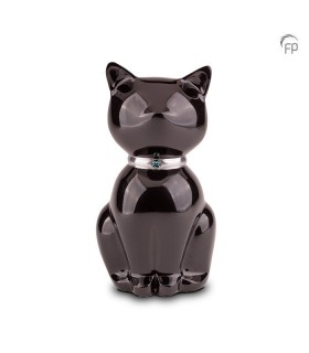 Metalen Dierenurn Nuna Kat Zwart met Steentje