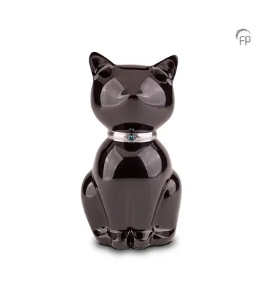 Metalen Dierenurn Nuna Kat Zwart met Steentje