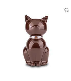 Metalen Dierenurn Nuna Kat Bruin met Steentje