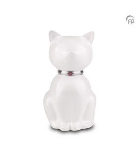 Metalen Dierenurn Nuna Kat Wit met Steentje