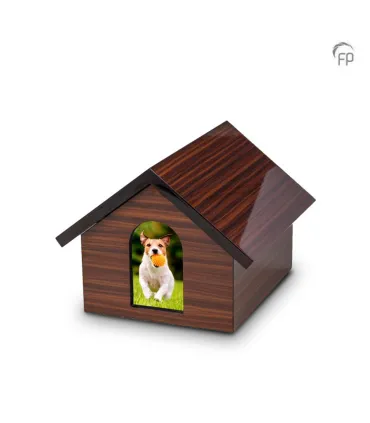 MDF Houten Dierenurn 'Memory House' Donkerbruin met Foto