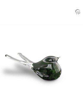 Glazen Urn Bohemian Crystal Donkergroen Vogeltje