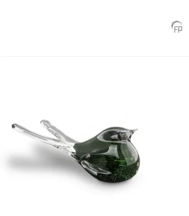 Glazen Urn Bohemian Crystal Donkergroen Vogeltje