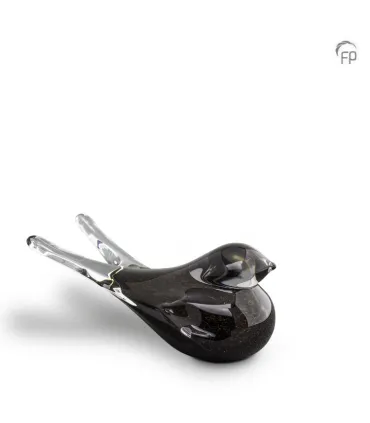 Glazen Urn Bohemian Crystal Antraciet Vogeltje