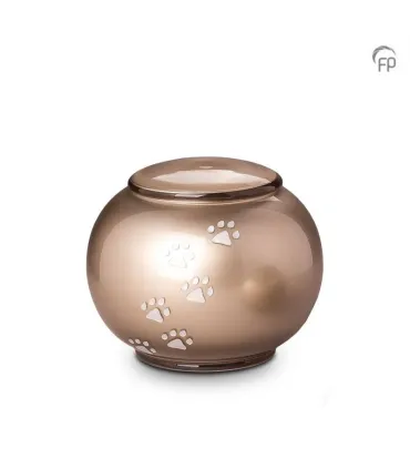 Grote Glazen Dierenurn Bohemian Crystal Rond Pootafdrukjes Beige