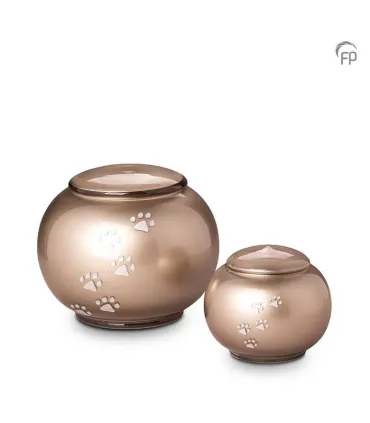 Grote Glazen Dierenurn Bohemian Crystal Rond Pootafdrukjes Beige