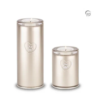 Medium Glazen Dierenurn Kaarsenhouder Bohemian Crystal Zilverkleurig Pootafdrukje in Hart