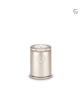 Kleine Glazen Dierenurn Kaarsenhouder Bohemian Crystal Zilverkleurig Pootafdrukje in Hart