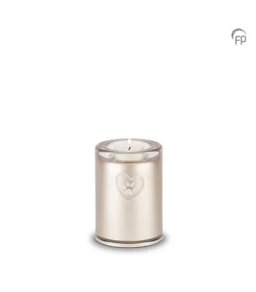 Kleine Glazen Dierenurn Kaarsenhouder Bohemian Crystal Zilverkleurig Pootafdrukje in Hart