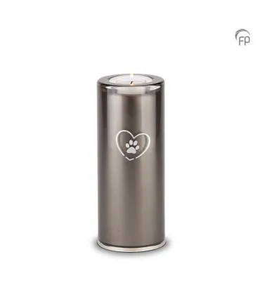 Medium Glazen Dierenurn Kaarsenhouder Bohemian Crystal Zwart Pootafdrukje in Hart