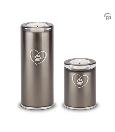 Medium Glazen Dierenurn Kaarsenhouder Bohemian Crystal Zwart Pootafdrukje in Hart