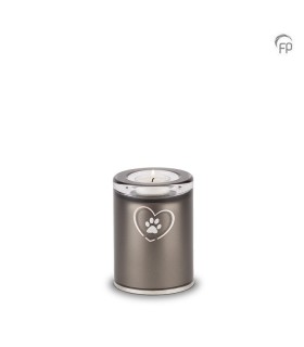 Kleine Glazen Dierenurn Kaarsenhouder Bohemian Crystal Zwart 'Pootafdrukje in Hart'