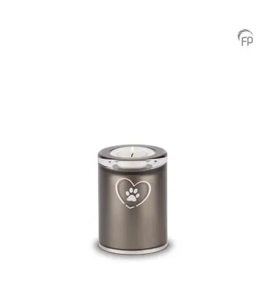 Kleine Glazen Dierenurn Kaarsenhouder Bohemian Crystal Zwart 'Pootafdrukje in Hart'